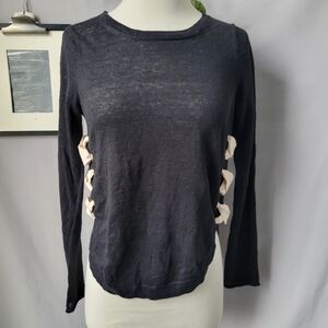 Lisa Todd Linen Side Lace Up Pullover Sweater Black XS